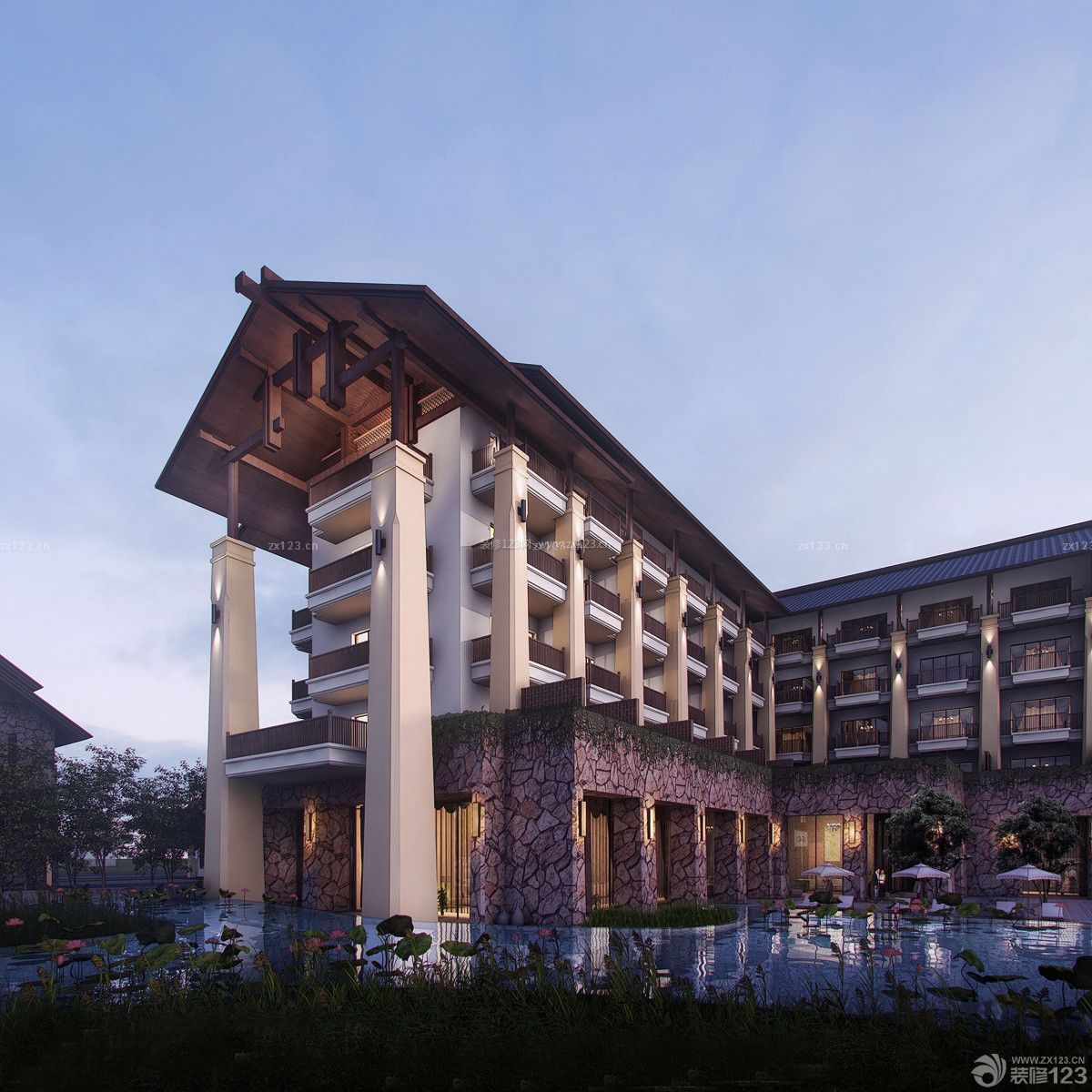 經(jīng)典度假酒店外觀設(shè)計(jì)效果圖賞析